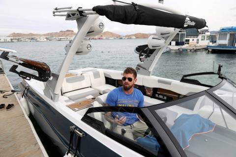 Boater Vance Randall talks to a reporter on his boat at Lake Mead Marina near Boulder City Mond ...
