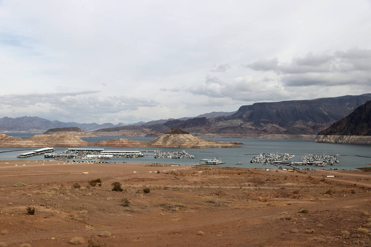 Las Vegas Boat Harbor, left, and Lake Mead Marina near Boulder City Monday, Dec. 5, 2022. (K.M. ...