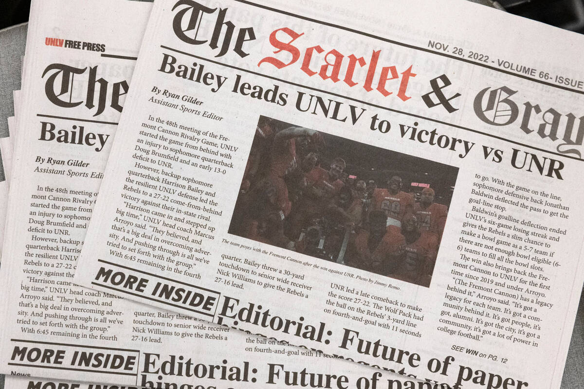 Copies of The Scarlet & Gray Free Press newspaper are seen during the Board of Regents meeting ...