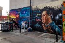 A mural dedicated to Tony Hsieh in the DT Alley near Fremont and 6th Street in downtown Las Veg ...