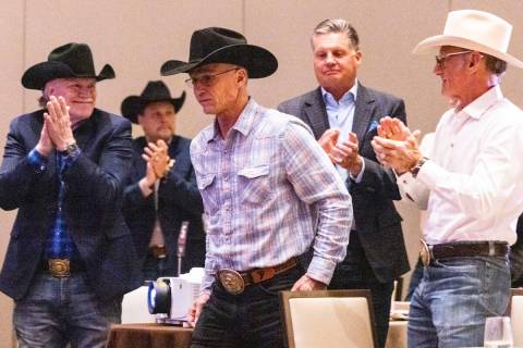 Ty Murray, 9-Time PRCA World Champion, prepares to take the podium after the Vegas NFR Icons In ...