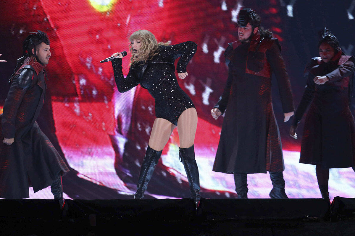 Taylor Swift performs during the Taylor Swift Reputation Stadium Tour at Mercedes-Benz Stadium ...