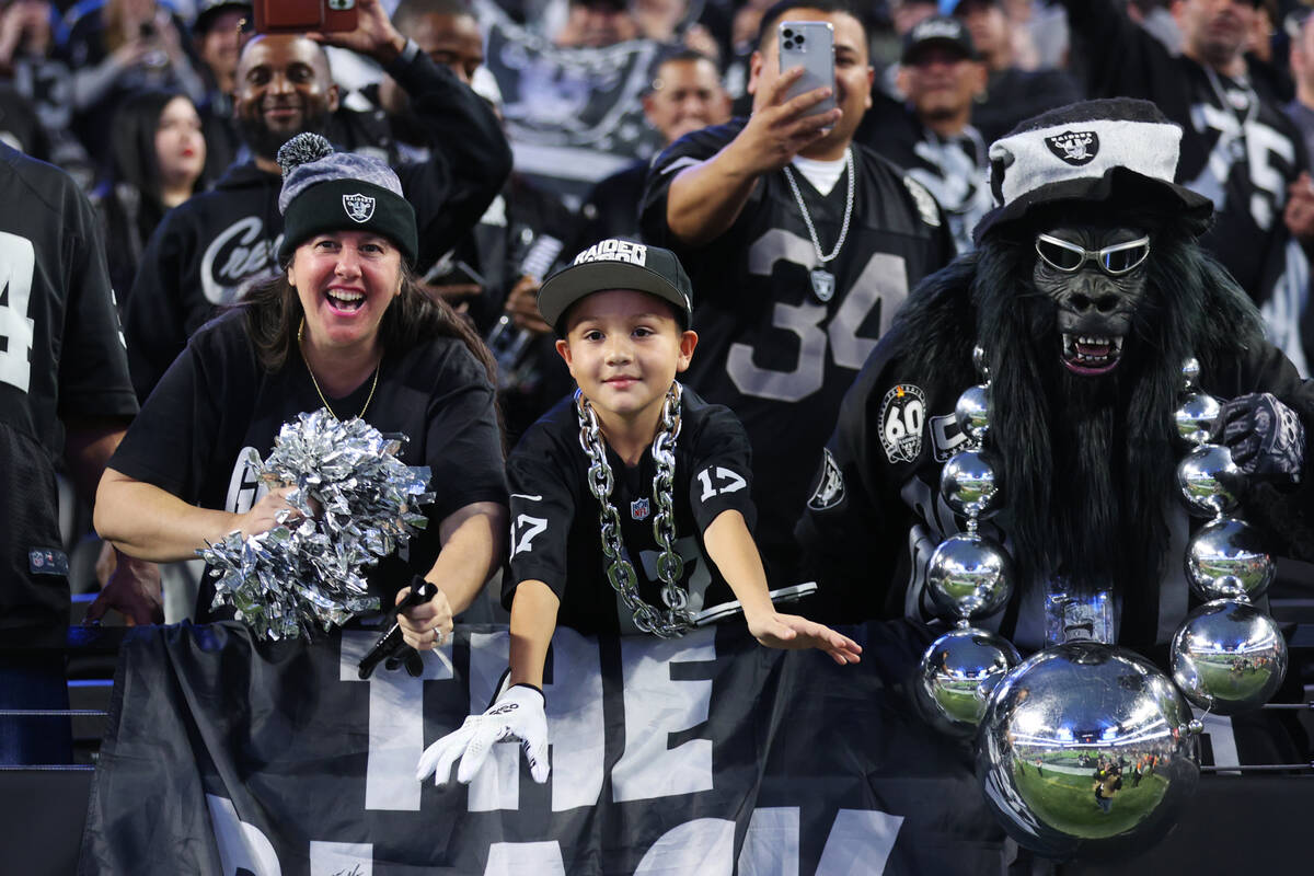 Fans cheer at the end of during of a NFL football game between the Raiders and the Los Angeles ...