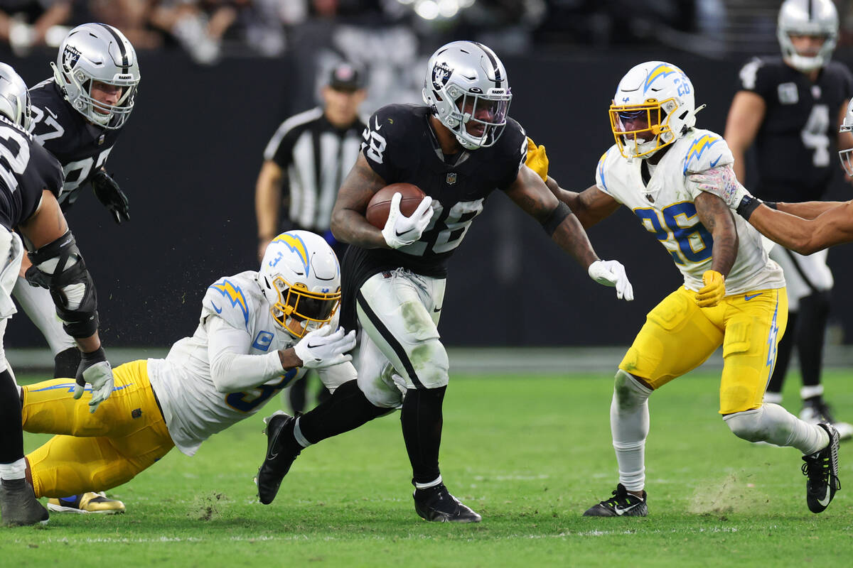 during the second half of a NFL football game at Allegiant Stadium in Las Vegas, Sunday, Dec. 4 ...