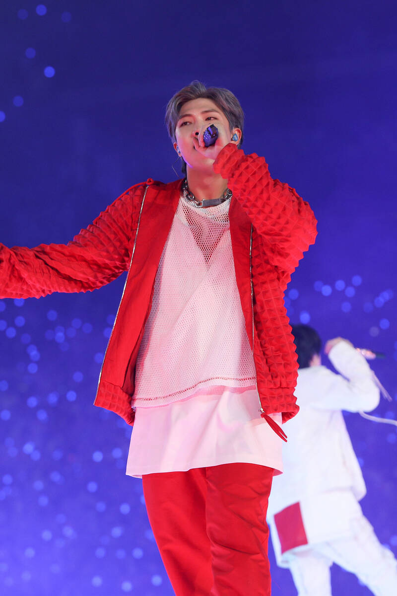 Rapper RM of BTS performs at Allegiant Stadium in Las Vegas on Saturday, April 9, 2022. (Bighit ...