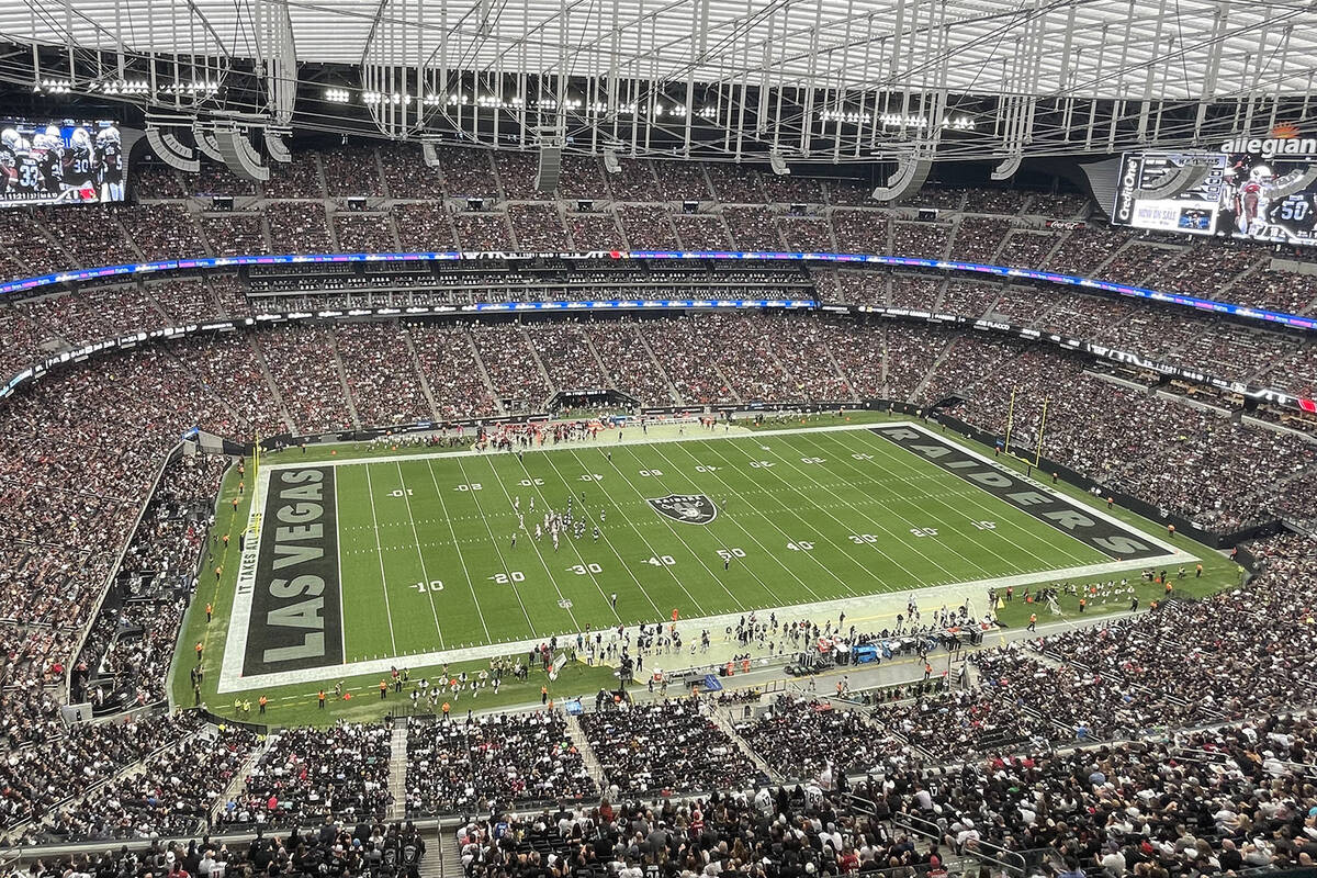 Fans pack Allegiant Stadium on Sept. 18, 2022, as the Raiders take on the Arizona Cardinals. (M ...