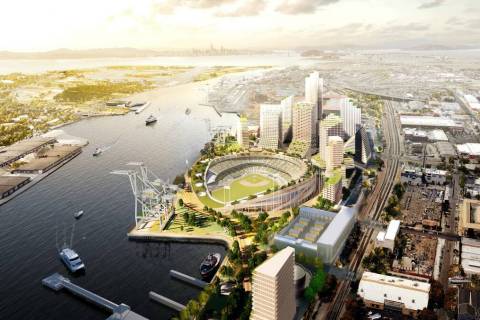 An artist rendering of the Oakland Athletics planned Howard Terminal site. (Courtesy of Oakland ...