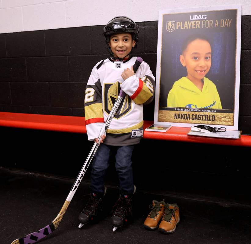 Former UMC Children’s Hospital patient Nakoa Castillo, 7, gets ready to play during a Ve ...