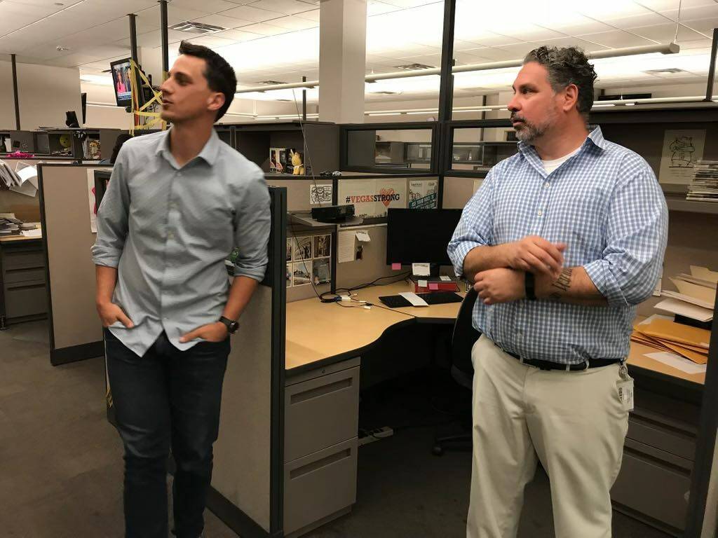Rob Johnson, right, stands with reporter Colton Lochhead at the Review-Journal offices. (Photo ...