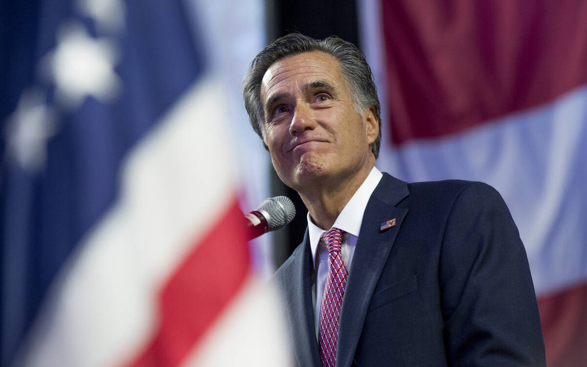 FILE - In a Saturday, April 21, 2018, file photo, U. S. Senate candidate Mitt Romney delivers h ...