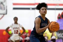 Spring Valley’s Mia Ervin prepares to shoot a free throw during a girls high school bask ...