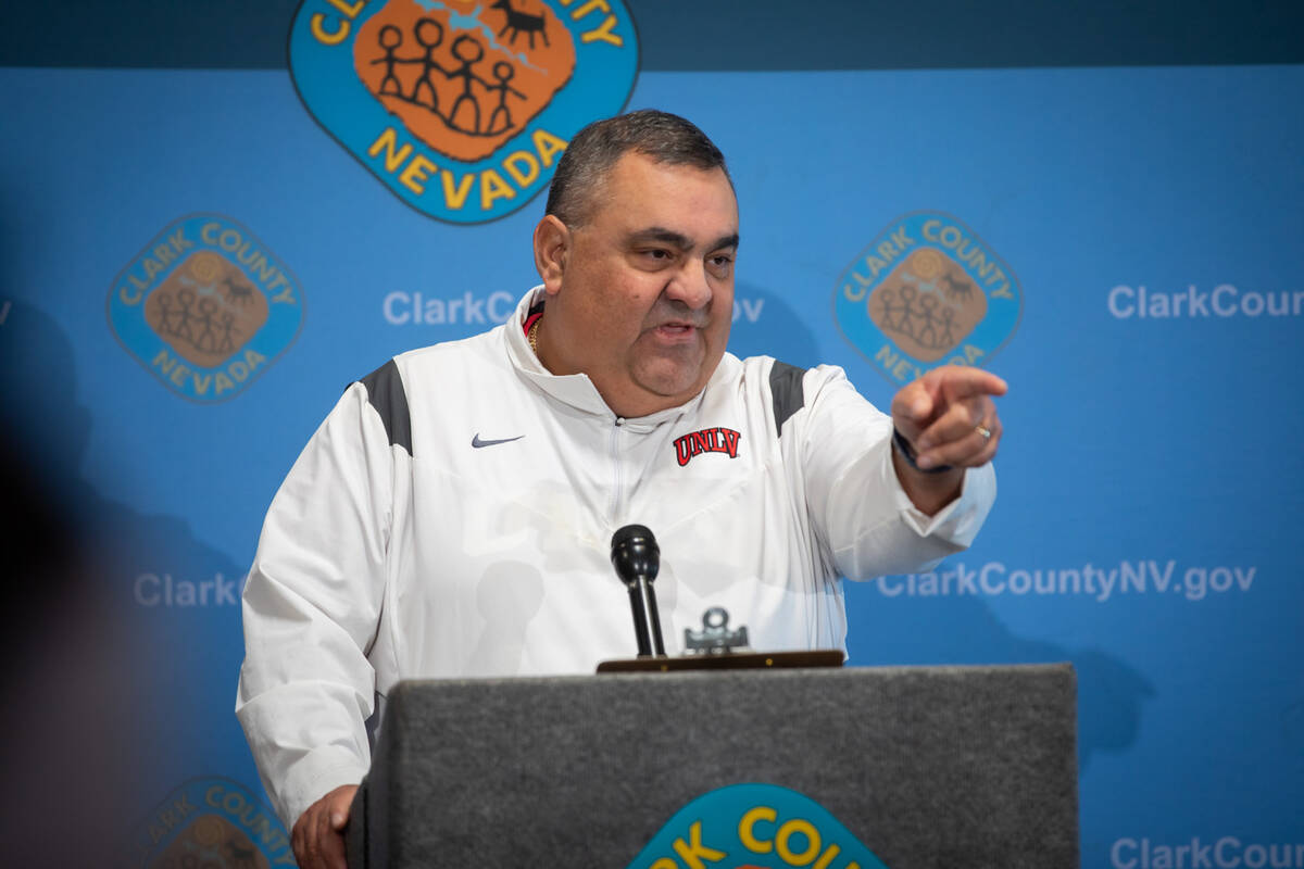 Clark County Registrar Joe Gloria answers questions from media during a press conference on Sat ...