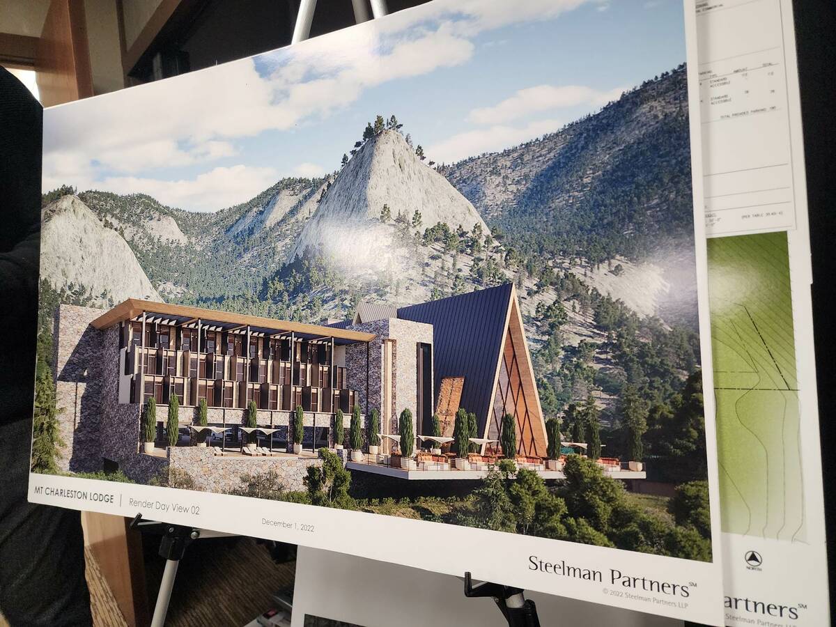 Exterior renderings of the Mount Charleston Lodge. The historic lodge in the Spring Mountains b ...