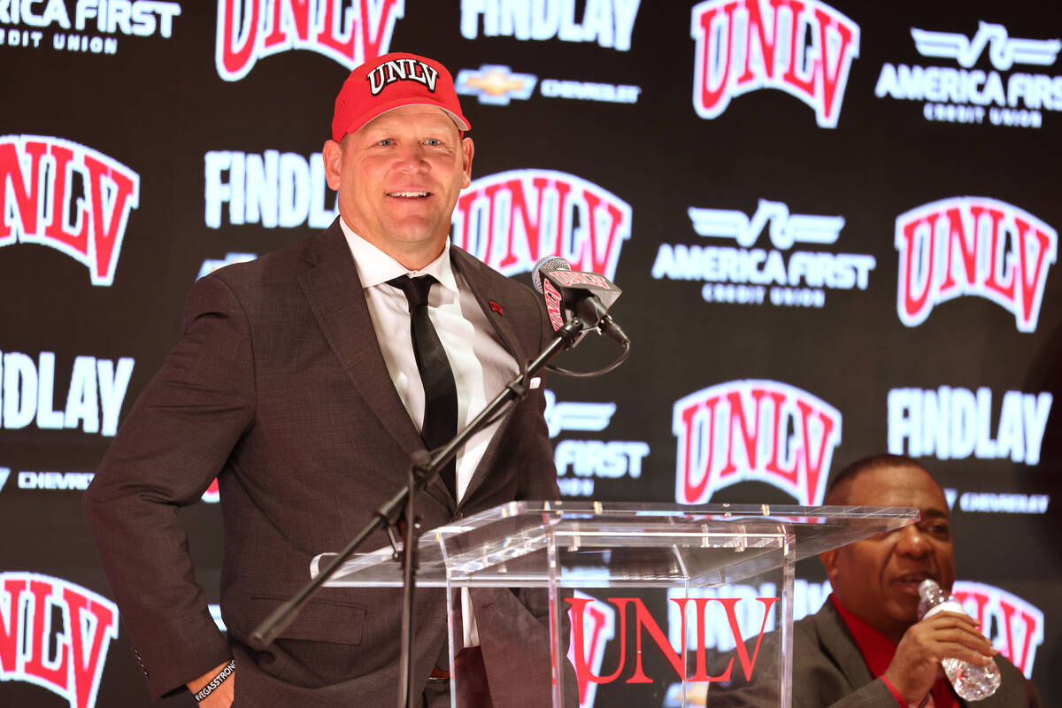 New UNLV football coach Barry Odom after being introduced at Richard Tam Alumni Hall in Las Veg ...