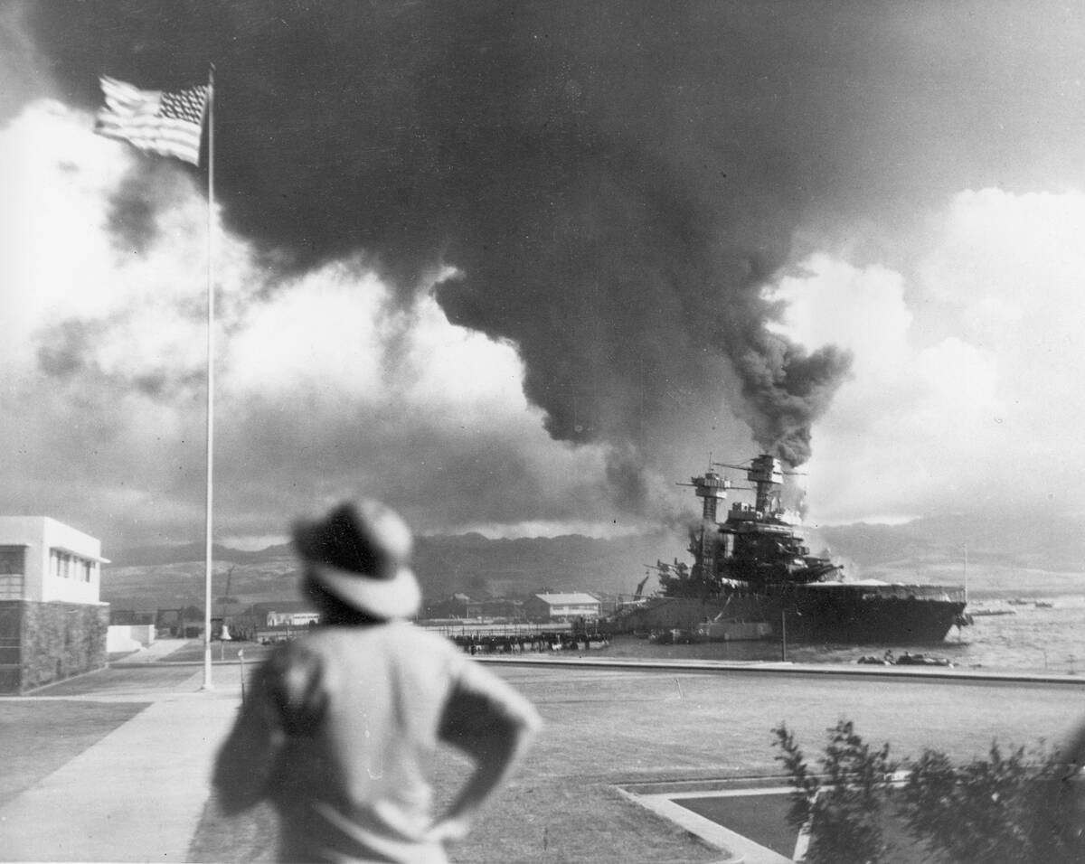 FILE - American ships burn during the Japanese attack on Pearl Harbor, Hawaii, Dec. 7, 1941. A ...