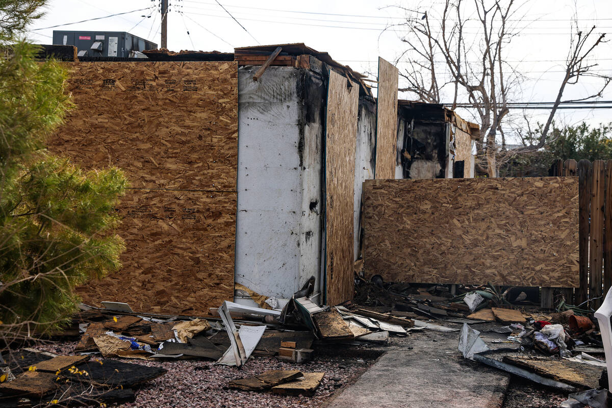 The remains of a house burned by fire at 2116 Hoyt Avenue in Las Vegas on Tuesday, Dec. 6, 2022 ...