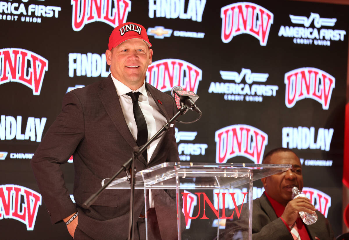 New UNLV football coach Barry Odom after being introduced at Richard Tam Alumni Hall in Las Veg ...