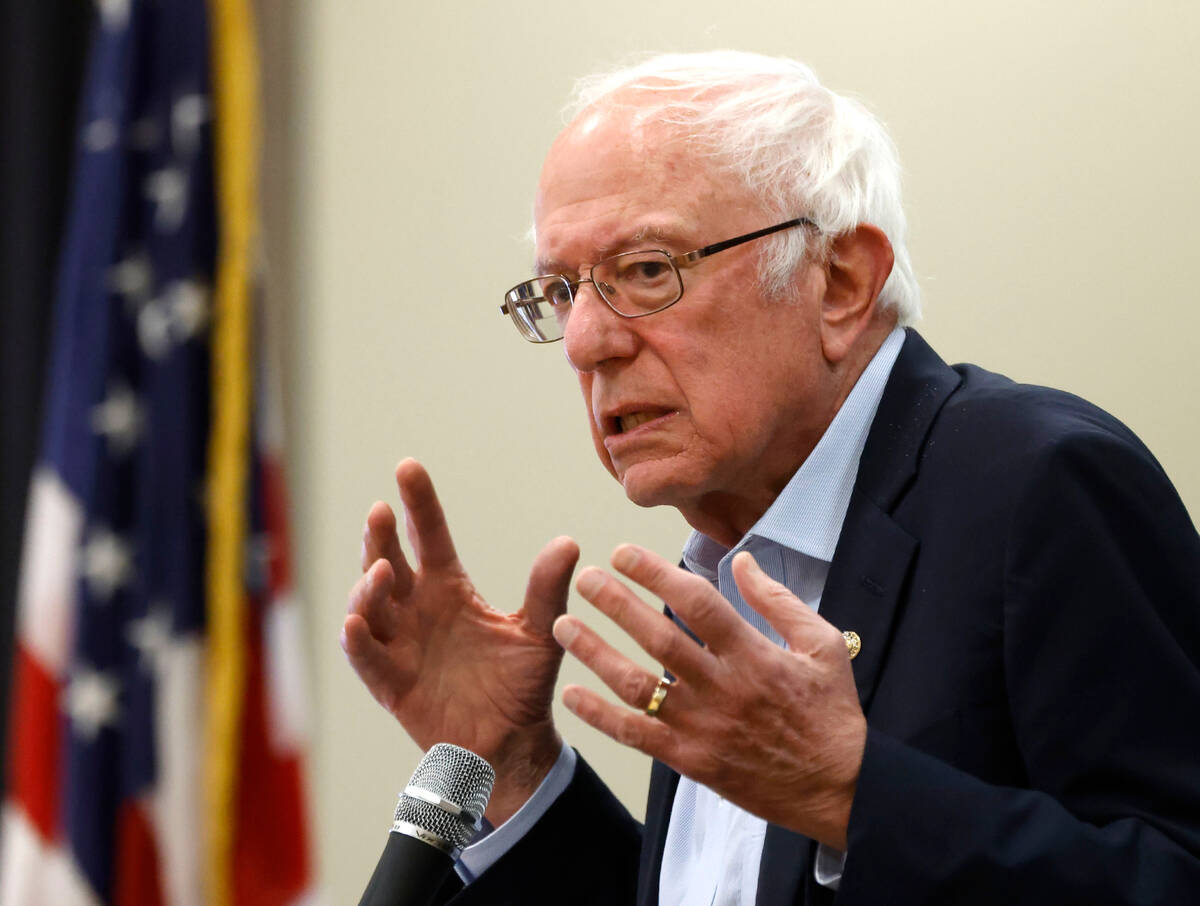 FILE - U.S. Senator Bernie Sanders speaks at East Las Vegas Community Center to rally Democrats ...