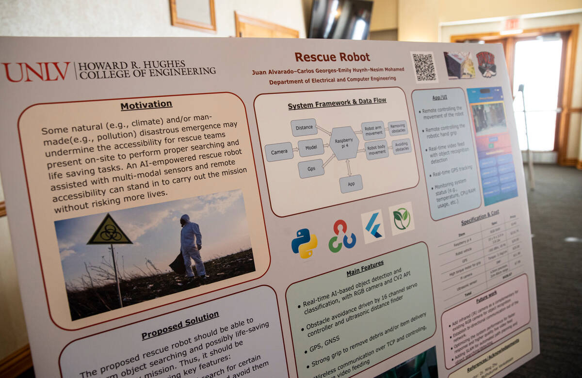 An informational board on the Rescue Robot project for UNLV's Fred & Harriet Cox Senior Des ...