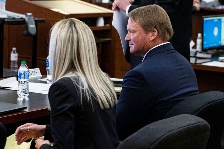 Former Raiders coach Jon Gruden appears in court at the Regional Justice Center on Wednesday, M ...