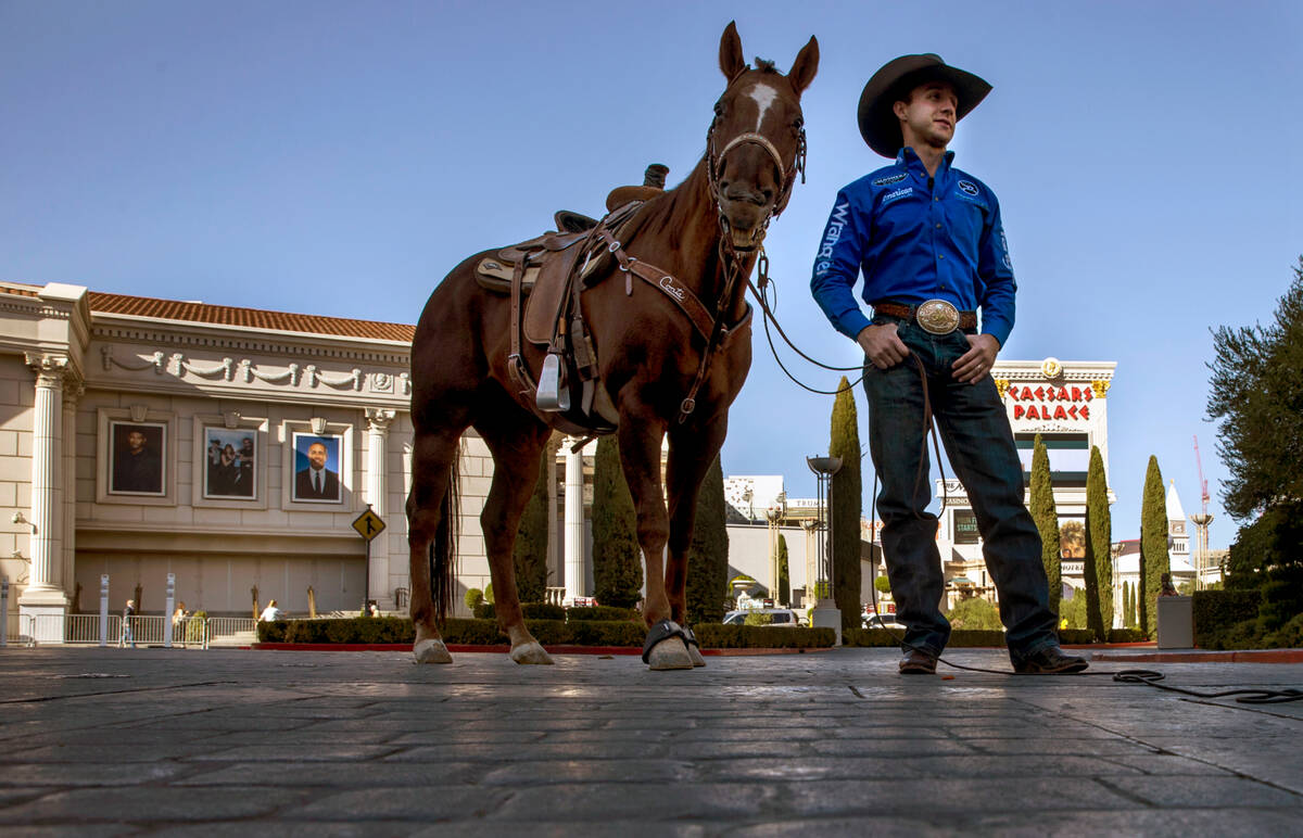 Cowboy Sage Kimzey at Caesars Palace on hand to promote the upcoming National Finals Rodeo on W ...