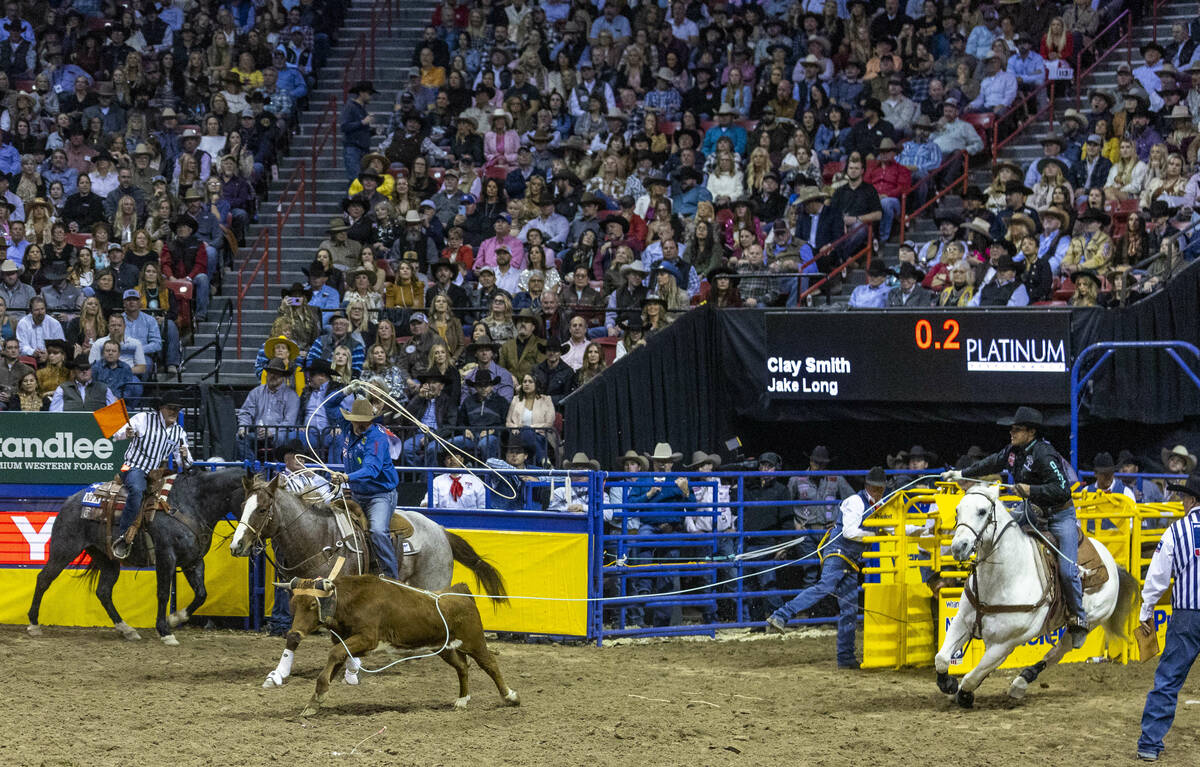 Heeler Jake Long of Coffeyville, Kan., and Header Clay Smith of Broken Bow, OK., complete a win ...