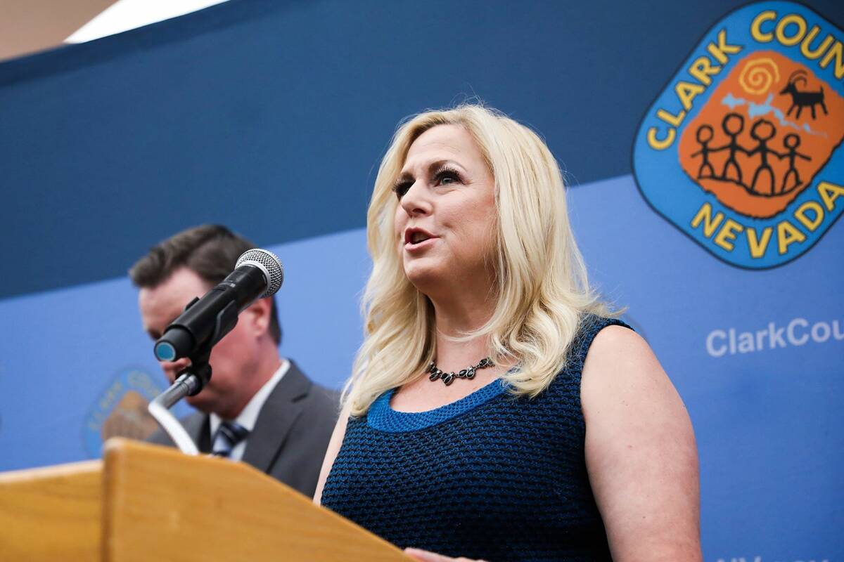 Las Vegas Justice of the Peace Melissa Saragosa speaks at a news conference in May 2021. Starti ...