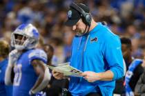 Detroit Lions head coach Dan Campbell on the sideline against the Jacksonville Jaguars during a ...