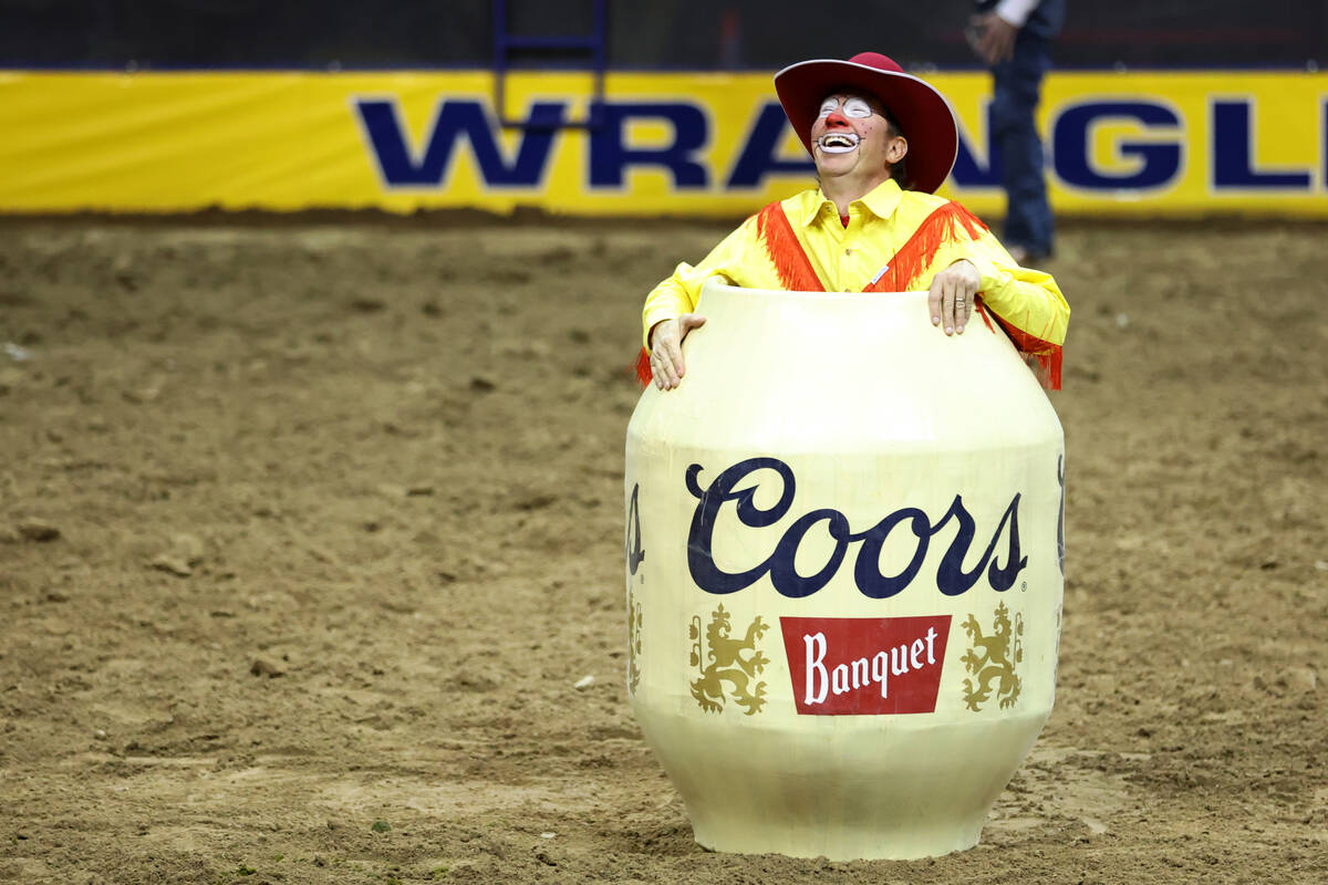 A rodeo clown waits for the action to start during round 10 of the 64th Wrangler National Final ...