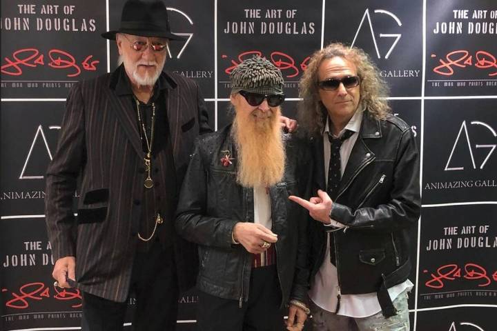 Mick Fleetwood, Billy Gibbons and John Douglas are shown at Douglas' gallery premiere at Animaz ...