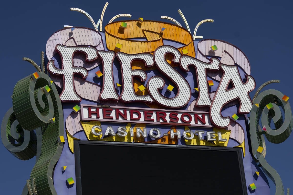 The Fiesta Henderson hotel-casino marquee in Henderson is seen on Friday, Sept. 2, 2022. (Erik ...
