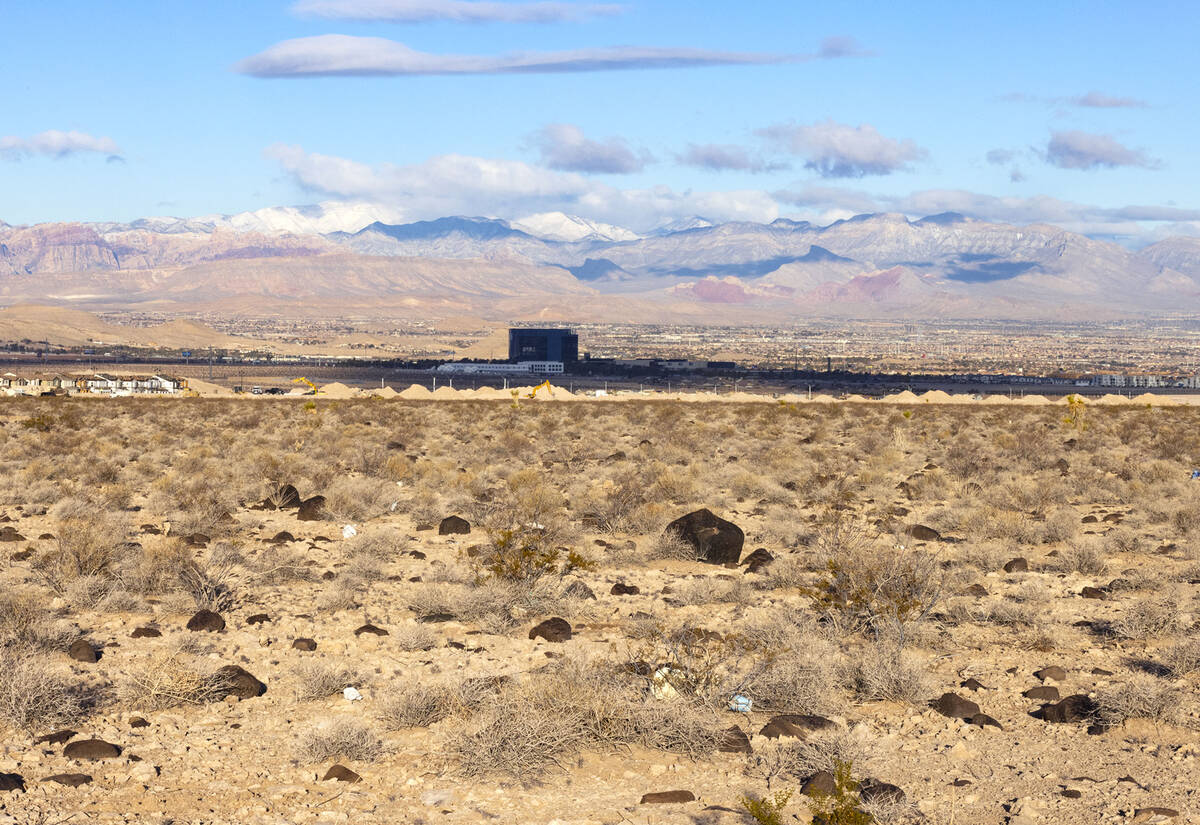 M Resort, center, is seen from land where Station Casinos plans to build a 600-room resort just ...