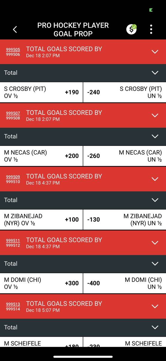Hockey prop bets on the Station Casinos sports betting app. (Jim Barnes/Las Vegas Review-Journal)