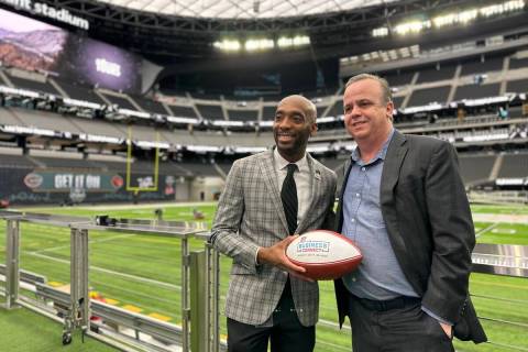 Raiders Chief Financial Officer Michael Crome and Las Vegas Super Bowl Host Committee President ...