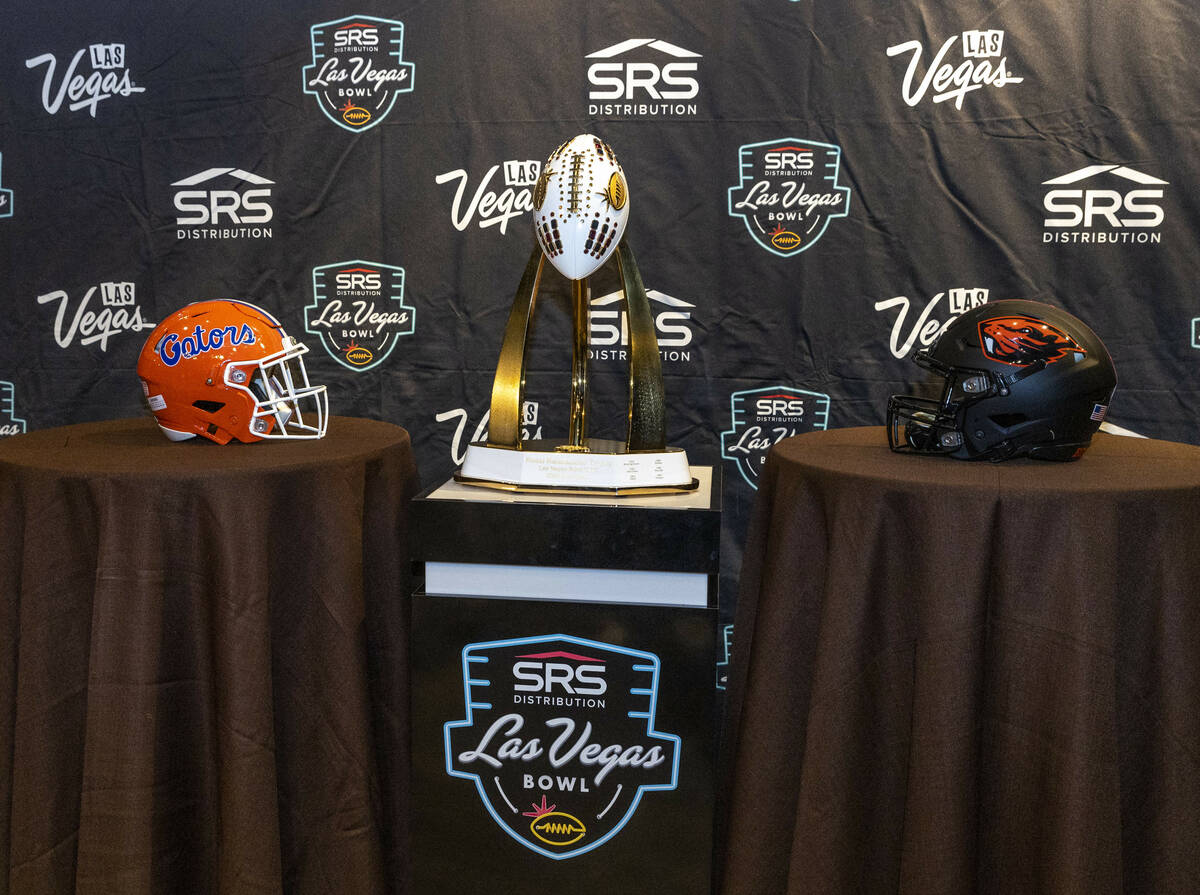 The Rossi Ralenkotter trophy on display as the Florida Gators will face the Oregon State Beaver ...
