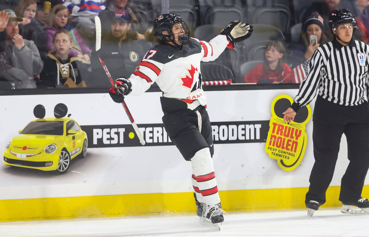 Canada's Jamie Lee Rattray celebrates after scoring against the United States during the second ...