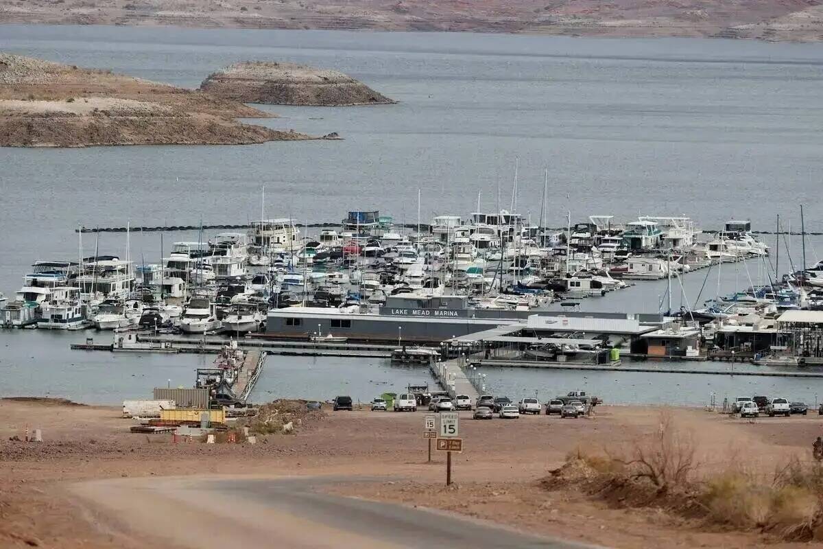 Boats docked at Lake Mead Marina near Boulder City on Monday, Dec. 5, 2022. (K.M. Cannon/Las Ve ...