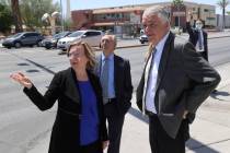 Nevada Gov. Steve Sisolak and Legal Aid Center of Southern Nevada Executive Director Barbara Bu ...