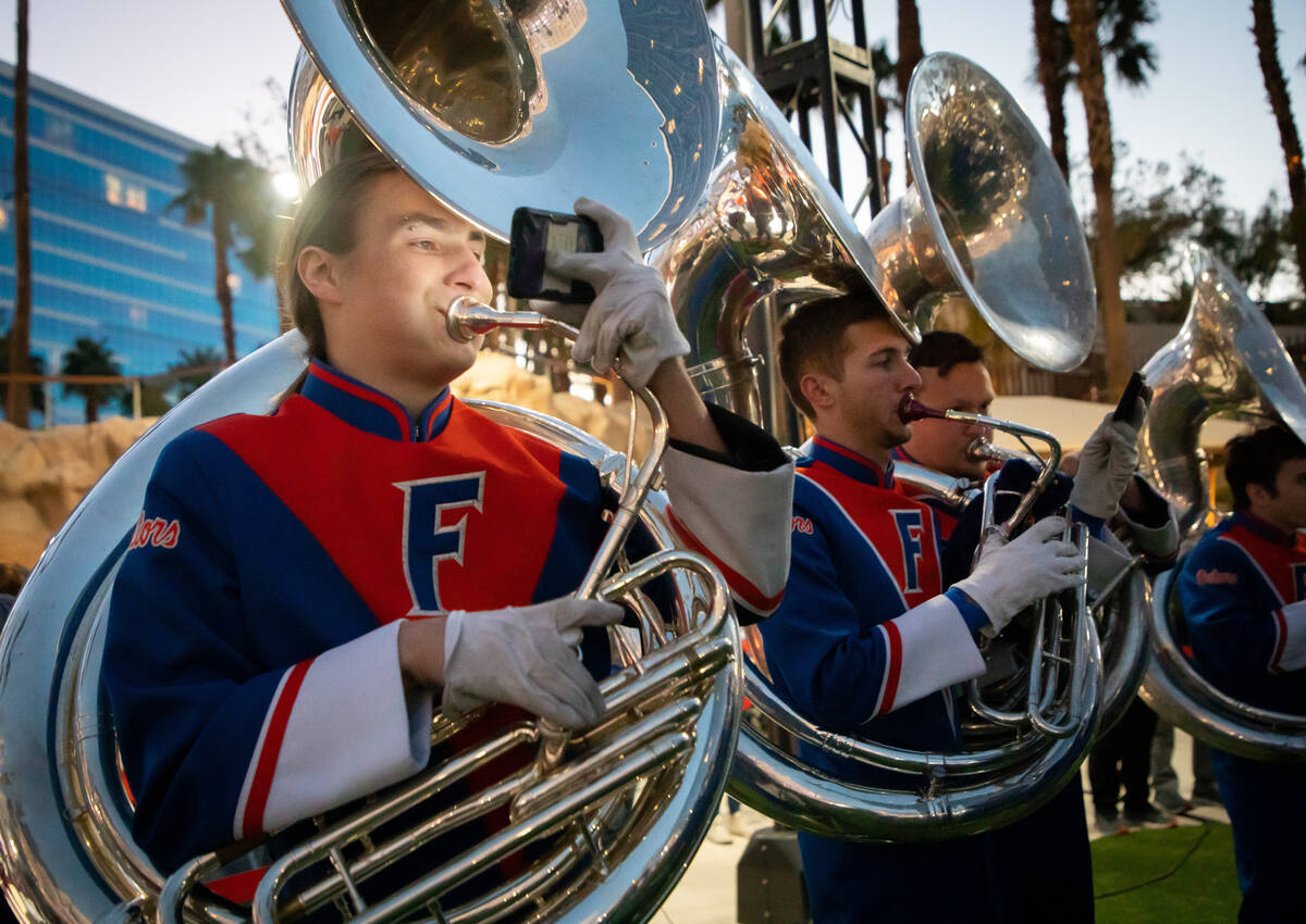 University of Florida’s marching band performs during a pep rally for both University of ...