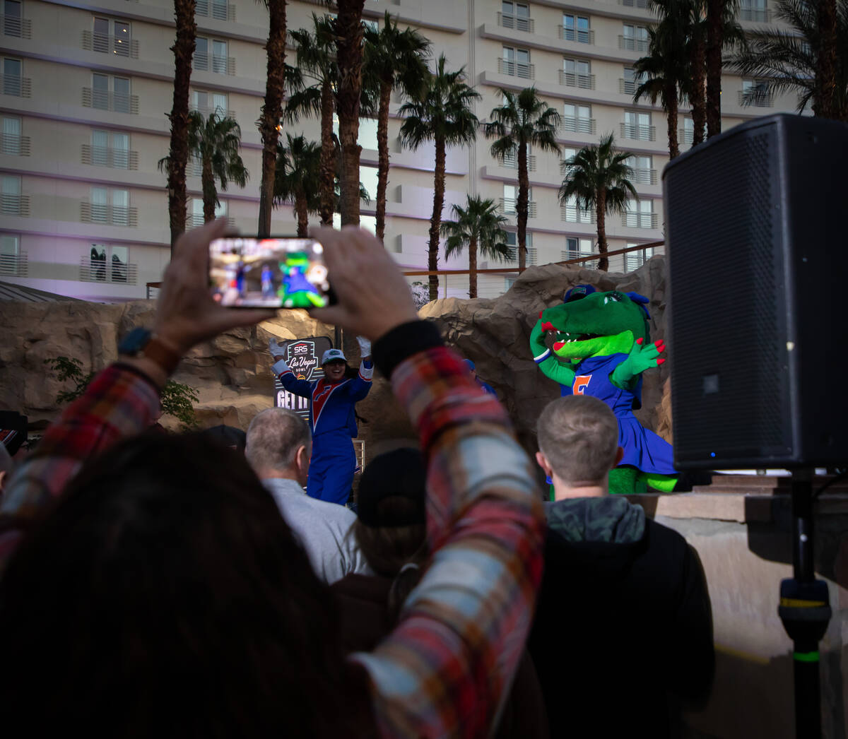 University of Florida’s mascots entertain the crowd during a pep rally for both Universi ...