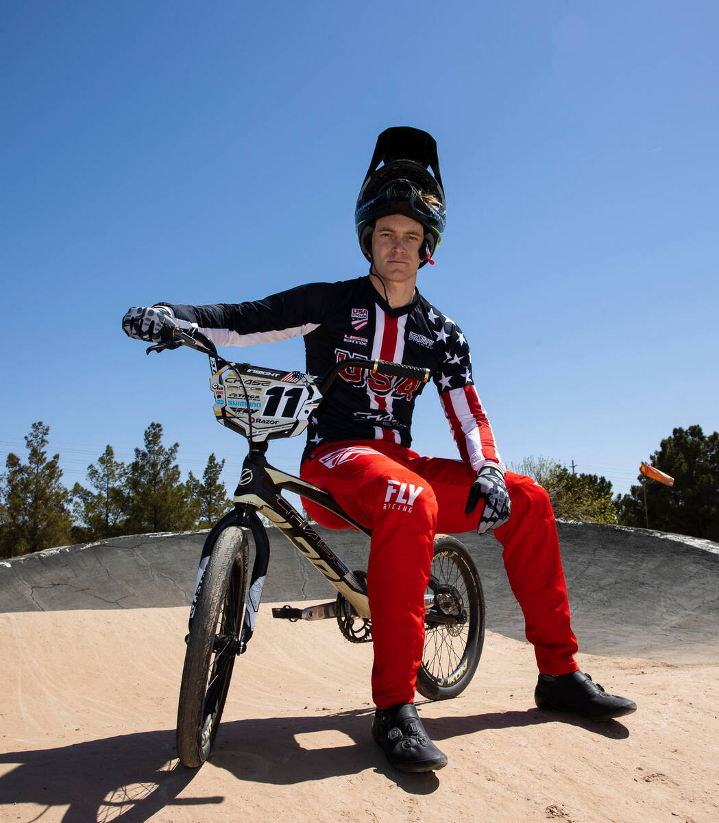 Connor Fields, professional BMX racer, poses for a photo at Boulder City BMX track, on Tuesday, ...