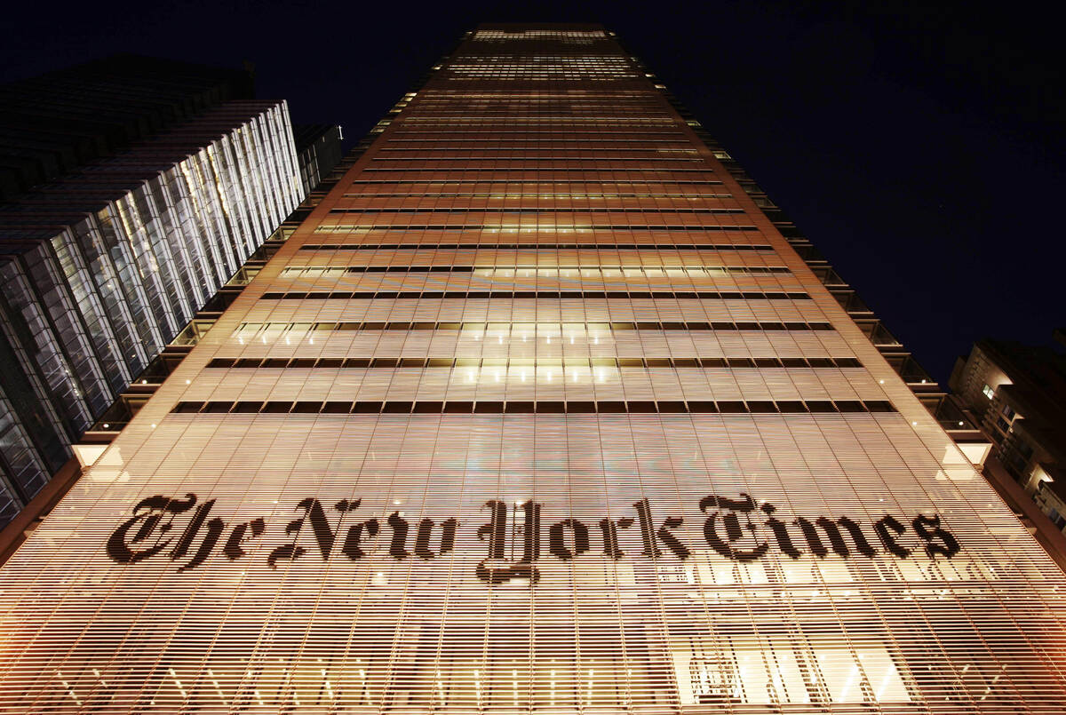 FILE - The New York Times building is shown on Oct. 21, 2009, in New York. (AP Photo/Mark Lenni ...