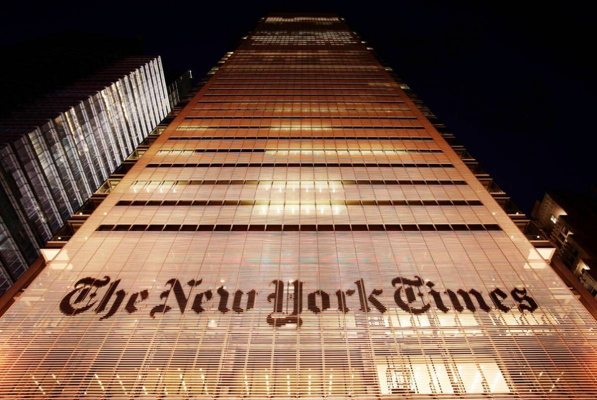 FILE - The New York Times building is shown on Oct. 21, 2009, in New York. (AP Photo/Mark Lenni ...