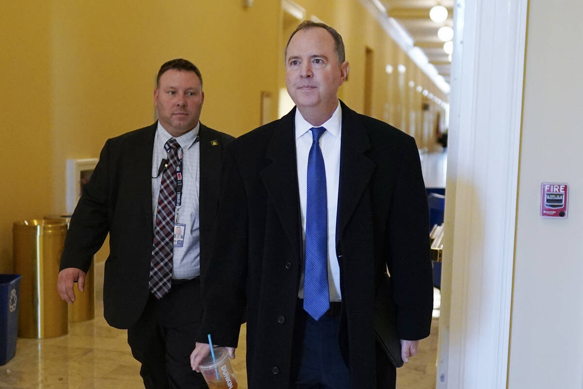 Rep. Adam Schiff, D-Calif., walks the halls before the House select committee investigating the ...