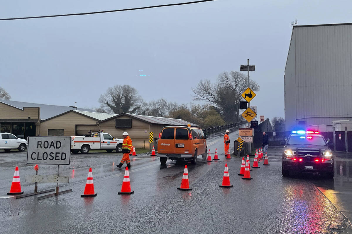 Caltrans and Humboldt County Sheriff's Office vehicles block Fernbridge following an earthquake ...