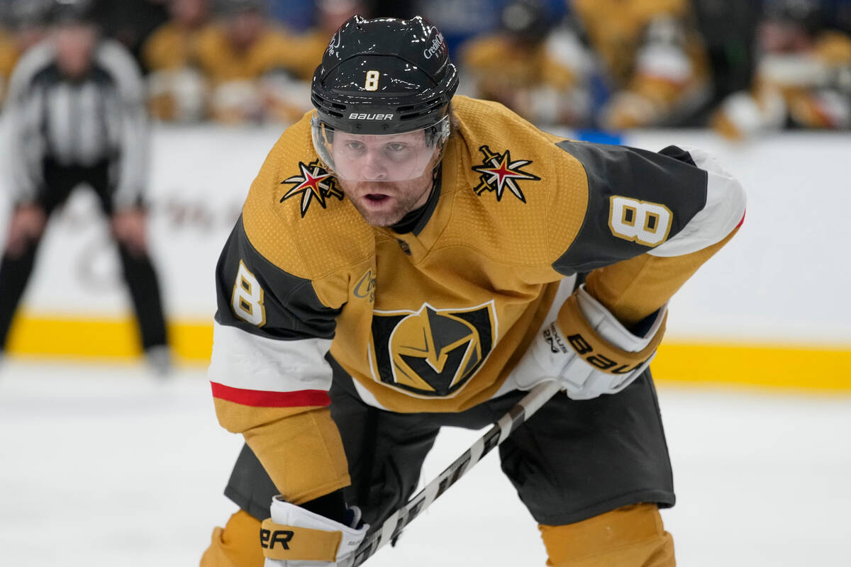 Vegas Golden Knights center Phil Kessel (8) plays against the New York Rangers during an NHL ho ...