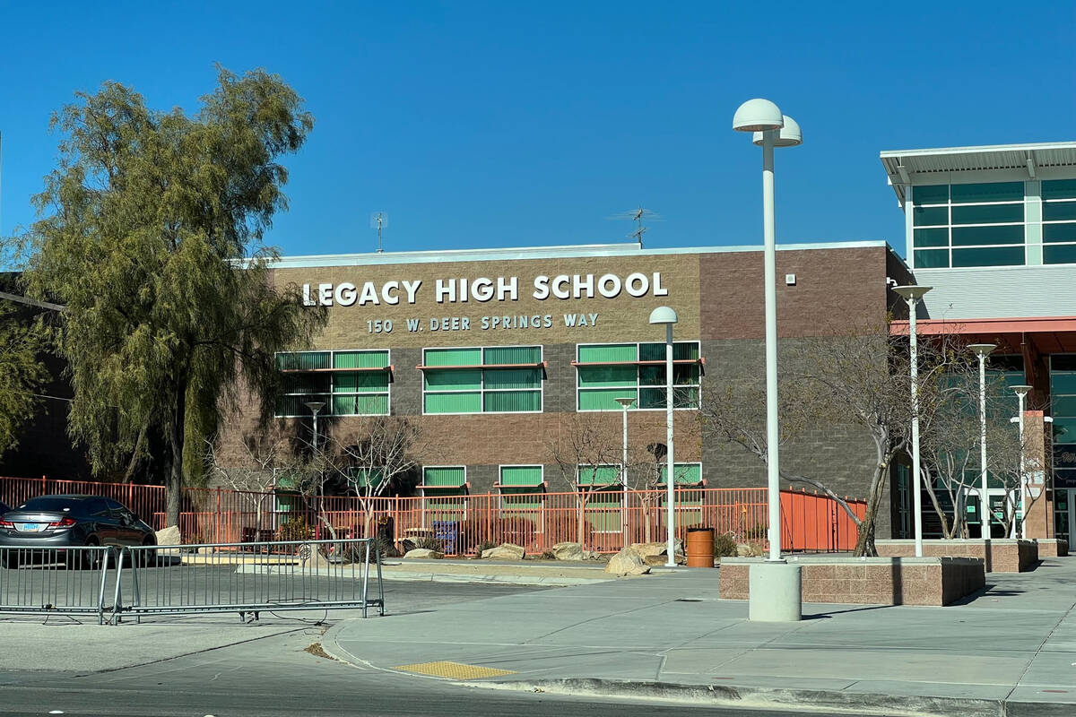 Legacy High School is seen, Tuesday, Dec. 20, 2022, in Las Vegas. (Chitose Suzuki/Las Vegas Re ...