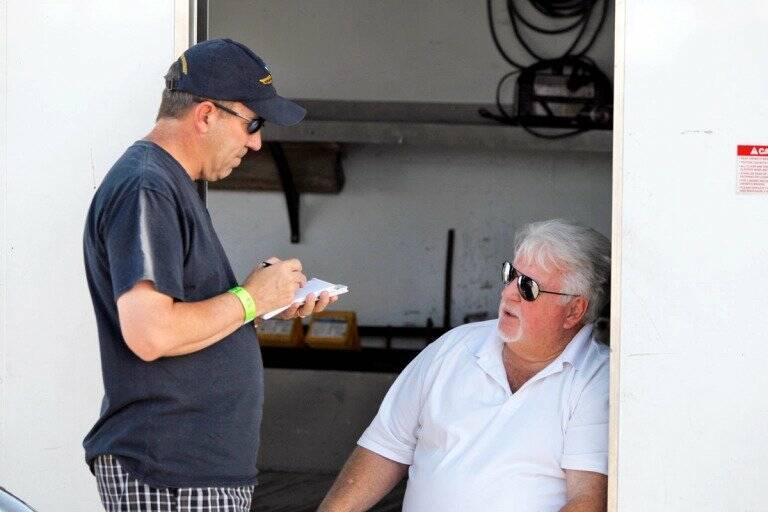 RJ sports writer Ron Kantowski, left, is shown with former Las Vegas stock car racer Chuck Tric ...