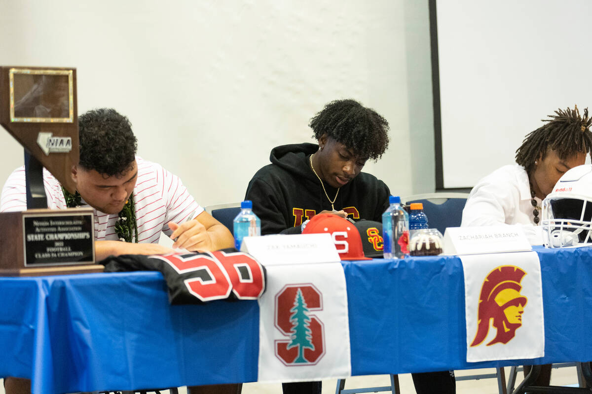 Zak Yamauchi, from left, Zachariah Branch, and Elijah Palmer, participate during the National S ...