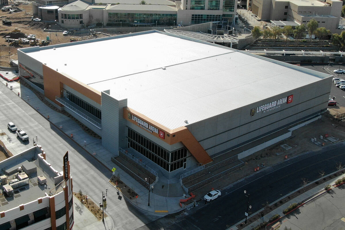 An aerial photo of the 120,000-square-foot Lifeguard Arena in downtown Henderson, home to the A ...
